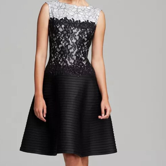 Tadashi Shoji Dresses & Skirts - Tadashi Shoji Black and Grey Contrast Lace Pintuck Cocktail Dress Size 22
